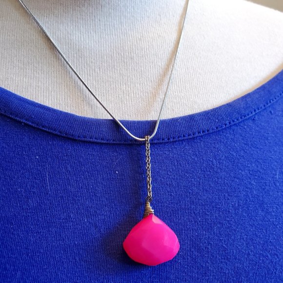 925 Silver 16" Snake Chain Pink Glass Pendant Necklace Tony Alexander Jewelry - Picture 1 of 4